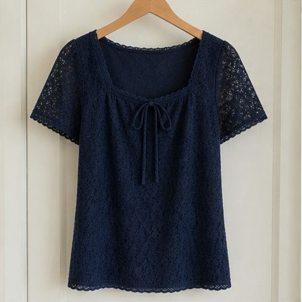 Navy Pleated Blouse
